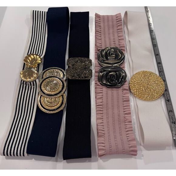 5 Vintage 80's 90's Womens Stretch Belts Wide Retro Glam Metal Lot Y2K - Picture 3 of 7
